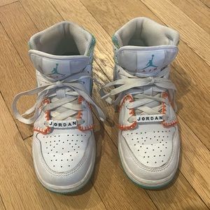 Nike Air Jordan 1 Mid SE, size 4Y Big Kids, multi colored with Beads on laces